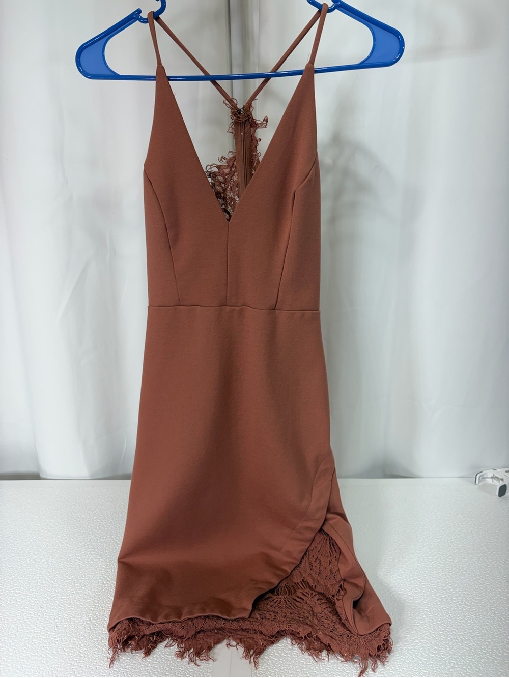 Astr Brick Brown Lace-Trim Slip Midi Dress 3710